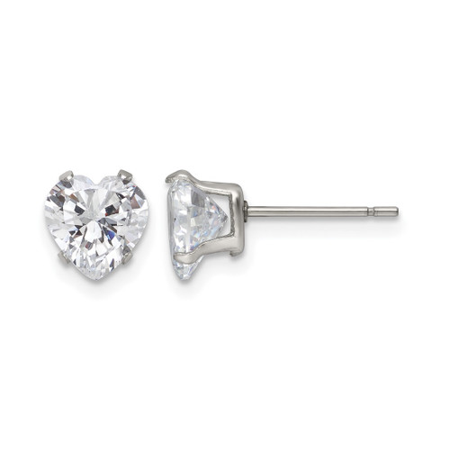 Chisel Stainless Steel Polished 7 mm Heart Cubic Zirconia Stud Stud Earrings, 7.11 mm Long
