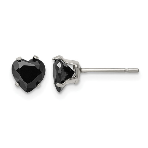 Chisel Stainless Steel Polished 6 mm Black Heart Cubic Zirconia Stud Stud Earrings, 6.22 mm Long