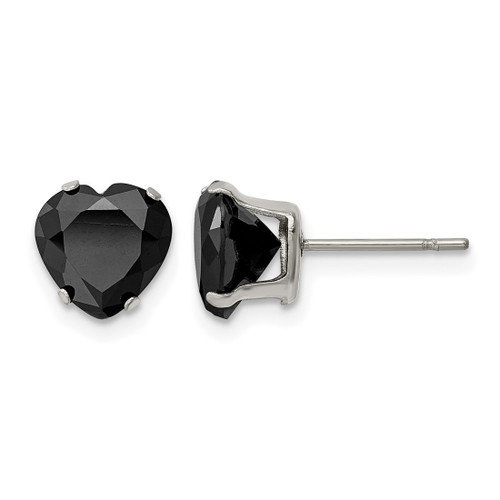 Chisel Stainless Steel Polished 8 mm Black Heart Cubic Zirconia Stud Stud Earrings, 8.27 mm Long