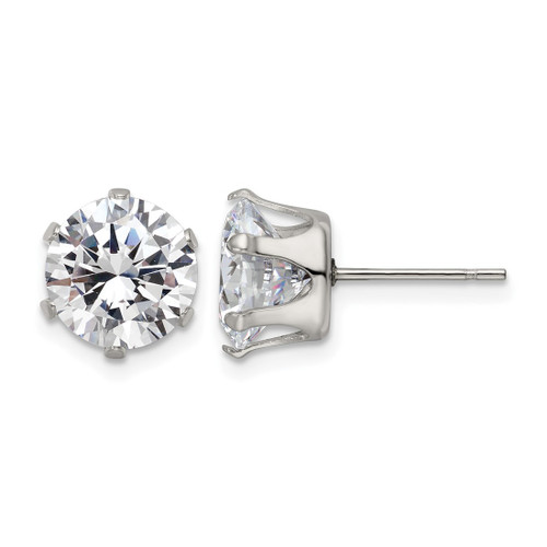 Chisel Stainless Steel Polished 9 mm Round Cubic Zirconia Stud Stud Earrings, 10.05 mm Long