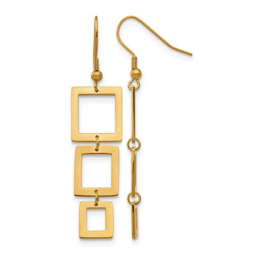 Chisel Stainless Steel Polished Yellow Ion-Plated Squares Dangle Shepherd Hook Drop French Wire Earrings, 55 mm