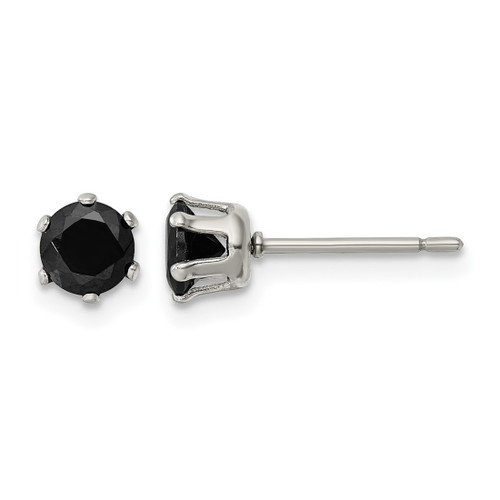 Chisel Stainless Steel Polished 5 mm Black Round Cubic Zirconia Stud Stud Earrings, 5.6 mm Long
