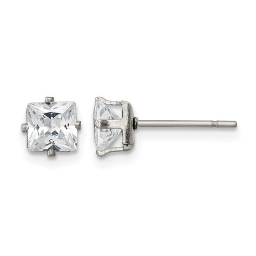 Chisel Stainless Steel Polished 5 mm Square Cubic Zirconia Stud Stud Earrings, 5.54 mm Long