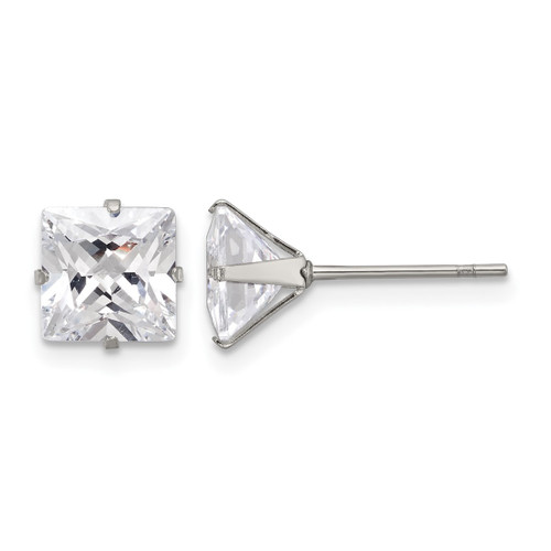 Chisel Stainless Steel Polished 7 mm Square Cubic Zirconia Stud Stud Earrings, 7.54 mm Long