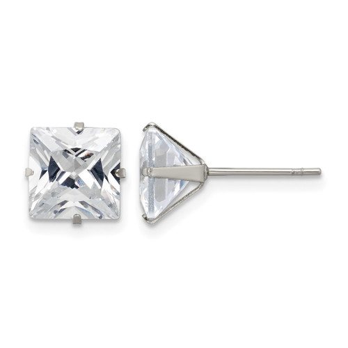 Chisel Stainless Steel Polished 8 mm Square Cubic Zirconia Stud Stud Earrings, 8.81 mm Long