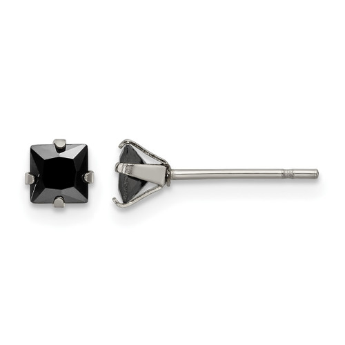 Chisel Stainless Steel Polished 4 mm Black Square Cubic Zirconia Stud Stud Earrings, 4.54 mm Long