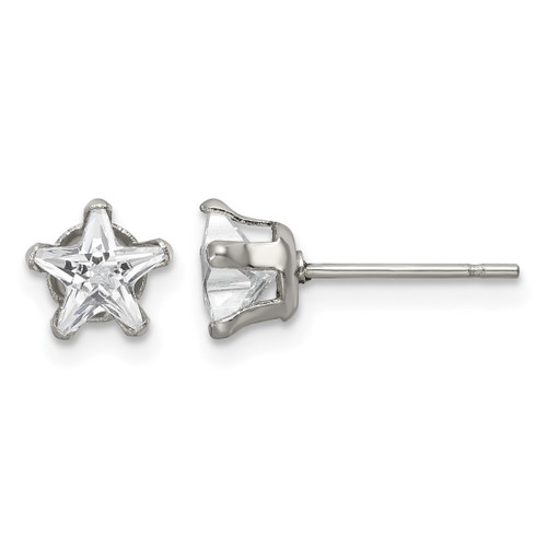 Chisel Stainless Steel Polished 6 mm Star Cubic Zirconia Stud Stud Earrings, 6.57 mm Long