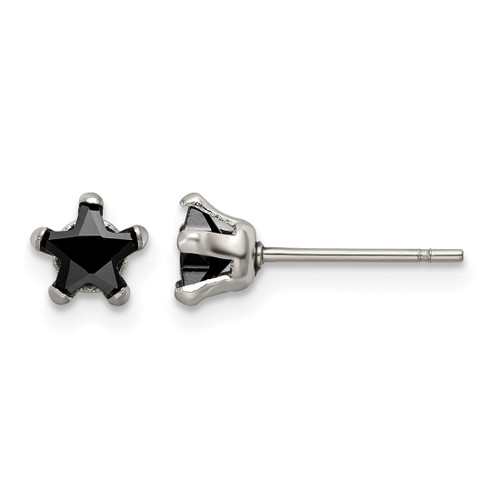 Chisel Stainless Steel Polished 5 mm Black Star Cubic Zirconia Stud Stud Earrings, 5.5 mm Long