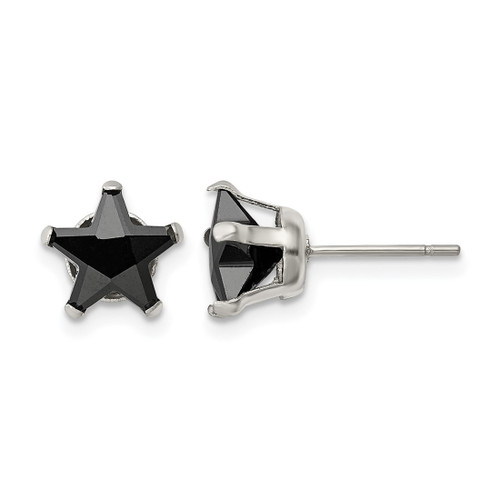 Chisel Stainless Steel Polished 8 mm Black Star Cubic Zirconia Stud Stud Earrings, 8.54 mm Long