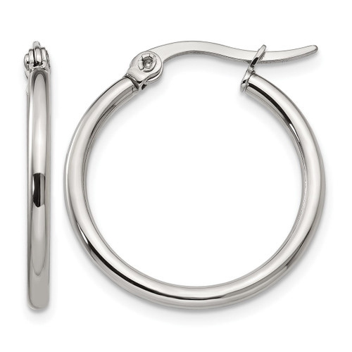 Chisel Stainless Steel Polished 22 mm Diameter 2 mm Hoop Earrings