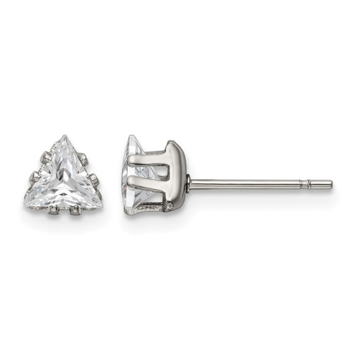 Chisel Stainless Steel Polished 5 mm Triangle Cubic Zirconia Stud Stud Earrings, 5.56 mm Long