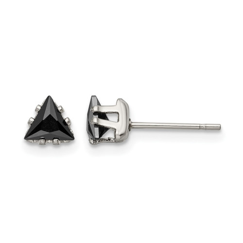 Chisel Stainless Steel Polished 5 mm Black Triangle Cubic Zirconia Stud Stud Earrings, 5.3 mm Long