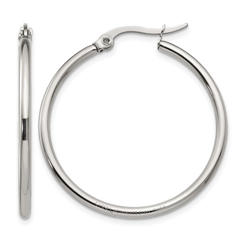Chisel Stainless Steel Polished 32.5 mm Diameter 2 mm Hoop Earrings, 30 mm Long