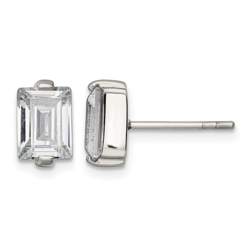 Chisel Stainless Steel Polished Rectangle Cubic Zirconia Stud Earrings, 10.21 mm
