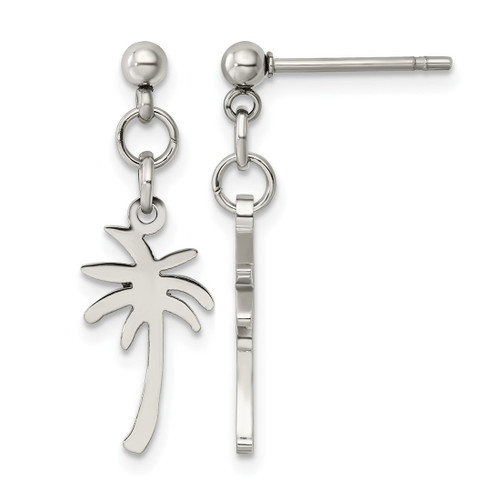 Chisel Stainless Steel Polished Palm Tree Post Dangle Earrings, 24 mm