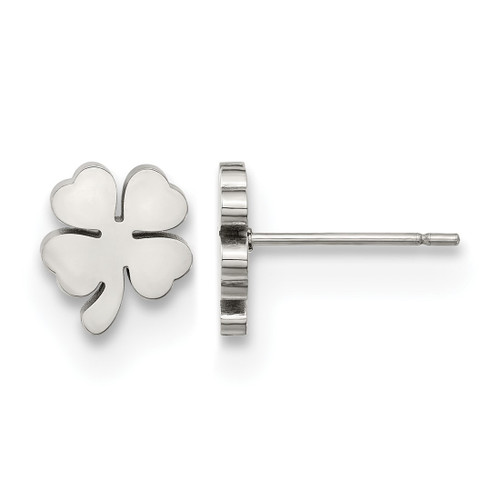 Chisel Stainless Steel Polished Four Leaf Clover Stud Earrings, 9.77 mm