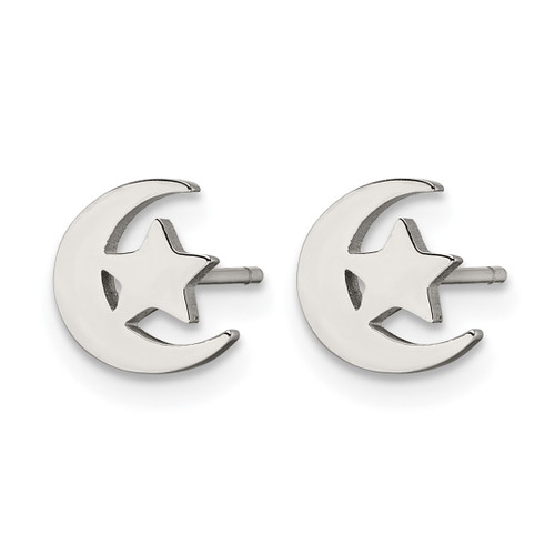 Chisel Stainless Steel Polished Moon and Star Stud Earrings, 7.5 mm - View 2