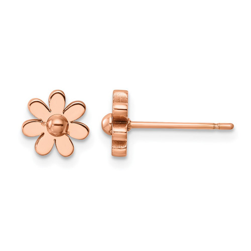 Chisel Stainless Steel Polished Rose Ion-Plated Flower Stud Earrings, 7.78 mm