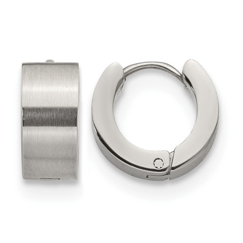 Chisel Stainless Steel Brushed and Polished 6 mm Hinged Hoop Earrings, 13 mm Long