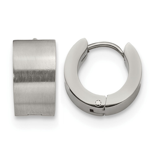 Chisel Stainless Steel Brushed and Polished 7 mm Hinged Hoop Earrings, 13 mm Long