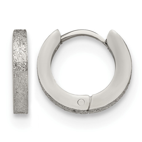 Chisel Stainless Steel Polished and Sandblasted 2 mm Hinged Hoop Earrings, 13 mm Long