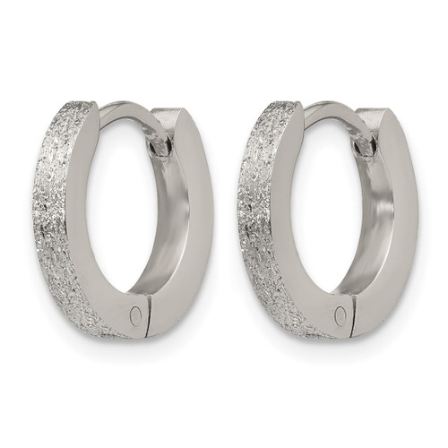 Chisel Stainless Steel Polished and Sandblasted 2 mm Hinged Hoop Earrings, 13 mm Long - View 2