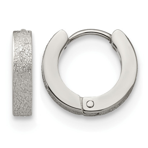 Chisel Stainless Steel Polished and Sandblasted 3 mm Hinged Hoop Earrings, 13 mm Long