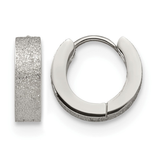 Chisel Stainless Steel Polished and Sandblasted 4 mm Hinged Hoop Earrings, 13 mm Long