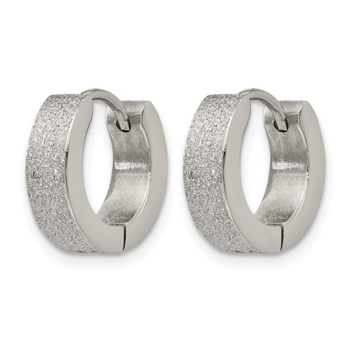 Chisel Stainless Steel Polished and Sandblasted 4 mm Hinged Hoop Earrings, 13 mm Long - View 2