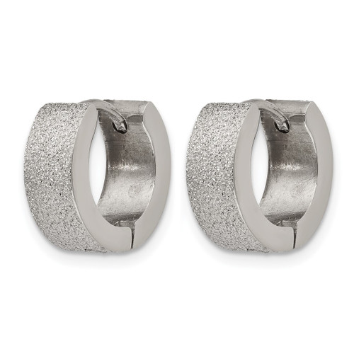 Chisel Stainless Steel Polished and Sandblasted 5 mm Hinged Hoop Earrings, 13 mm Long - View 2