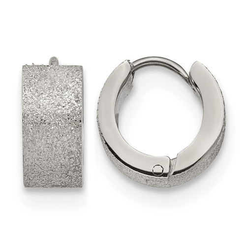 Chisel Stainless Steel Polished and Sandblasted 6 mm Hinged Hoop Earrings, 13 mm Long