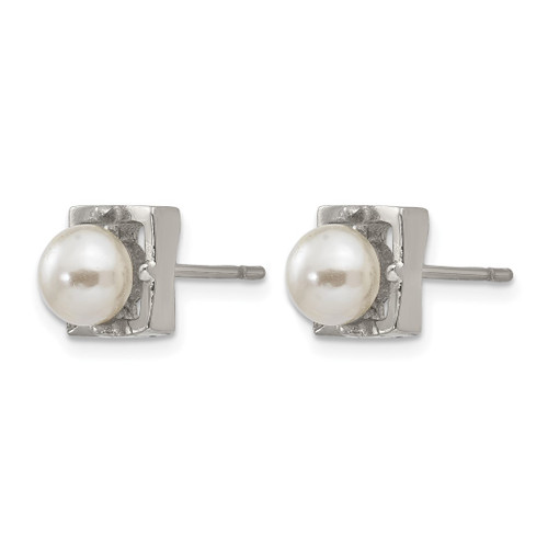 Chisel Stainless Steel Polished Simulated Pearl Square Stud Earrings, 7.6 mm - View 2