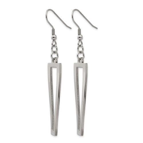 Chisel Stainless Steel Polished Twisted Rectangle Dangle Shepherd Hook Drop French Wire Earrings, 38.7 mm - View 2