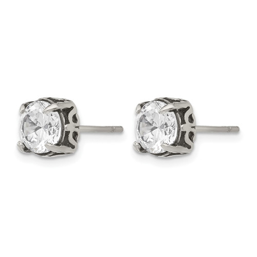 Chisel Stainless Steel Antiqued and Polished Cubic Zirconia Stud Earrings, 8 mm - SRE1243 - View 2