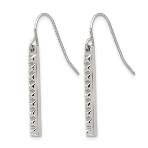 Stainless Steel Polished Studded Bar Shepherds Hook Drop French Wire Earrings, 33 mm - View 2
