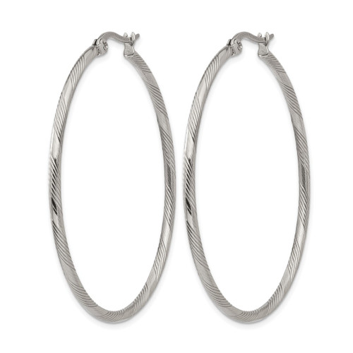 Chisel Stainless Steel Polished and Textured Hinged Hoop Earrings, 40 mm - View 2