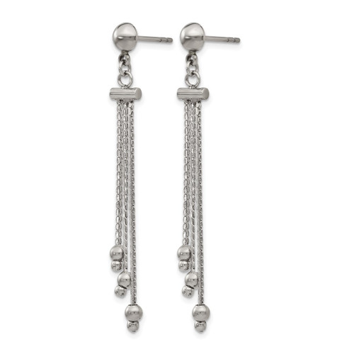 Stainless Stele Polished Beaded Chain Post Dangle Earrings, 15.1 mm - View 2