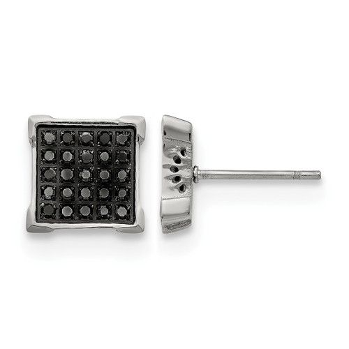Chisel Stainless Steel Polished with Black Diamond Square Stud Earrings, 10 mm