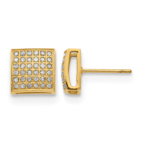 Chisel Stainless Steel Polished Yellow Ion-Plated with Diamond Square Stud Earrings, 9 mm