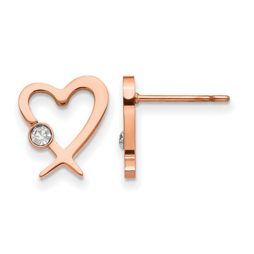 Chisel Stainless Steel Polished Rose Ion-Plated with Crystal Heart Stud Earrings, 11.7 mm