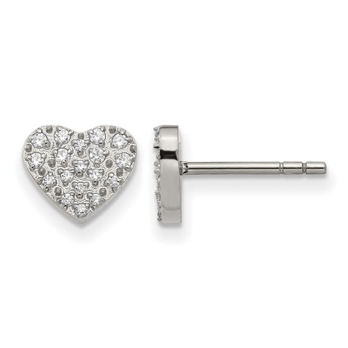 Chisel Stainless Steel Polished with Cubic Zirconia Heart Stud Earrings, 7.5 mm