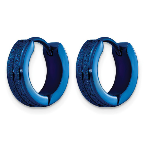 Chisel Stainless Steel Polished Blue Ion-Plated Laser Cut 4 mm Hinged Hoop Earrings, 13 mm Long - View 2