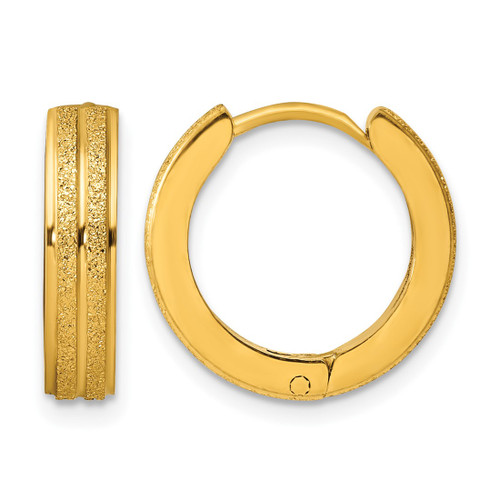 Chisel Stainless Steel Polished Yellow Ion-Plated Laser Cut 4 mm Hinged Hoop Earrings, 13 mm Long