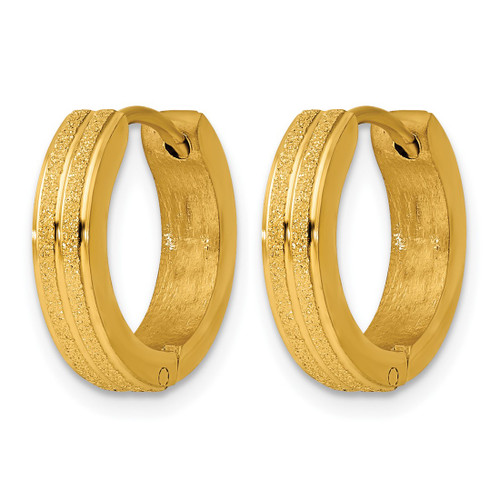 Chisel Stainless Steel Polished Yellow Ion-Plated Laser Cut 4 mm Hinged Hoop Earrings, 13 mm Long - View 2