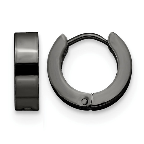 Chisel Stainless Steel Polished Black Ion-Plated 4 mm Hinged Hoop Earrings, 12 mm Long