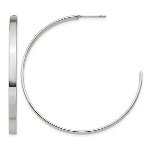 Chisel Stainless Steel Polished 44 mm Diameter 3 mm J Hoop Post Earrings, 42 mm Long