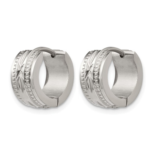 Chisel Stainless Steel Polished and Textured 6 mm Hinged Hoop Earrings, 12 mm Long - View 2