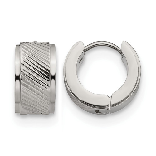 Chisel Stainless Steel Polished and Textured 7 mm Hinged Hoop Earrings, 12 mm Long