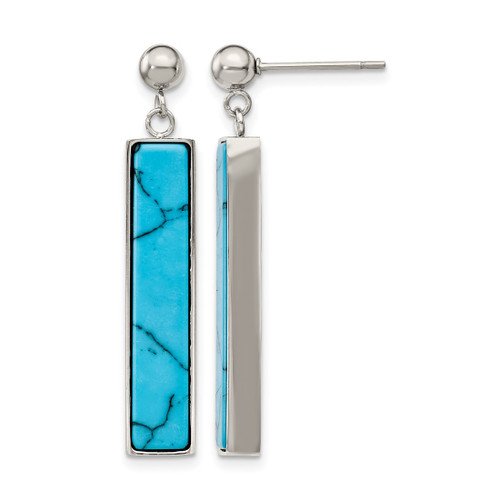 Chisel Stainless Steel Polished with Reconstructed Howlite Post Dangle Earrings, 34.5 mm