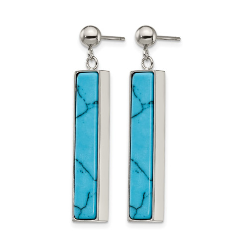 Chisel Stainless Steel Polished with Reconstructed Howlite Post Dangle Earrings, 34.5 mm - View 2